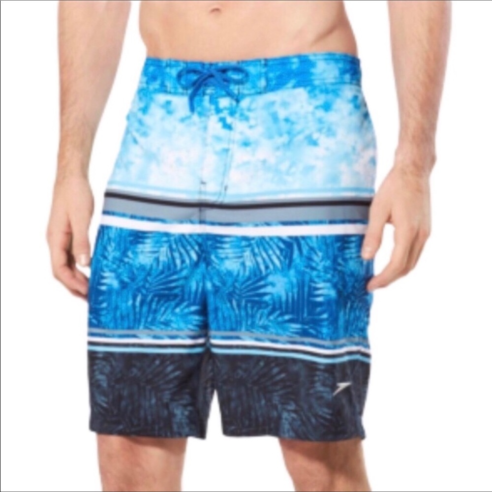 Speedo Classic Blue Striped Board Shorts UV50 Small NEW